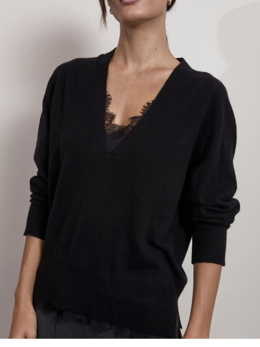Brochu Walker Lace Vee Looker Pullover Wool Cashmere Sweater - Size Small